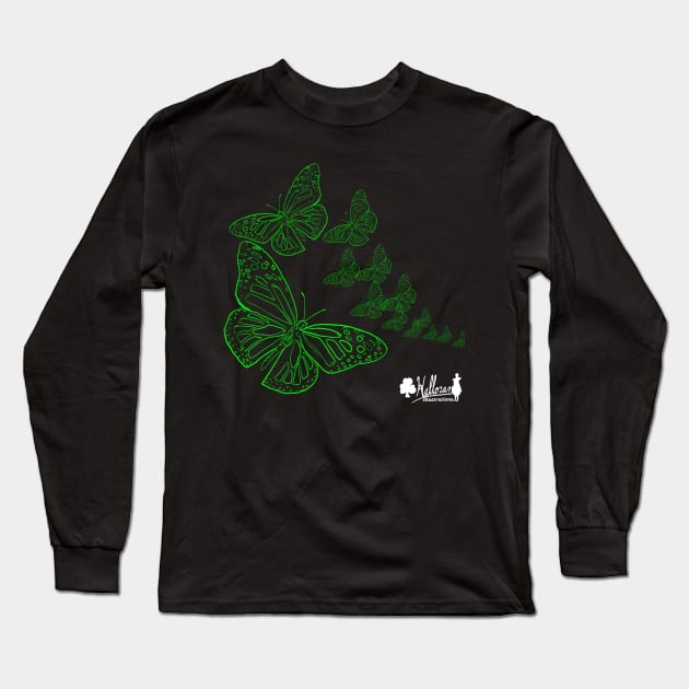 Green Monarch Butterflys Cerebral Palsy Awareness Long Sleeve T-Shirt by Halloran Illustrations